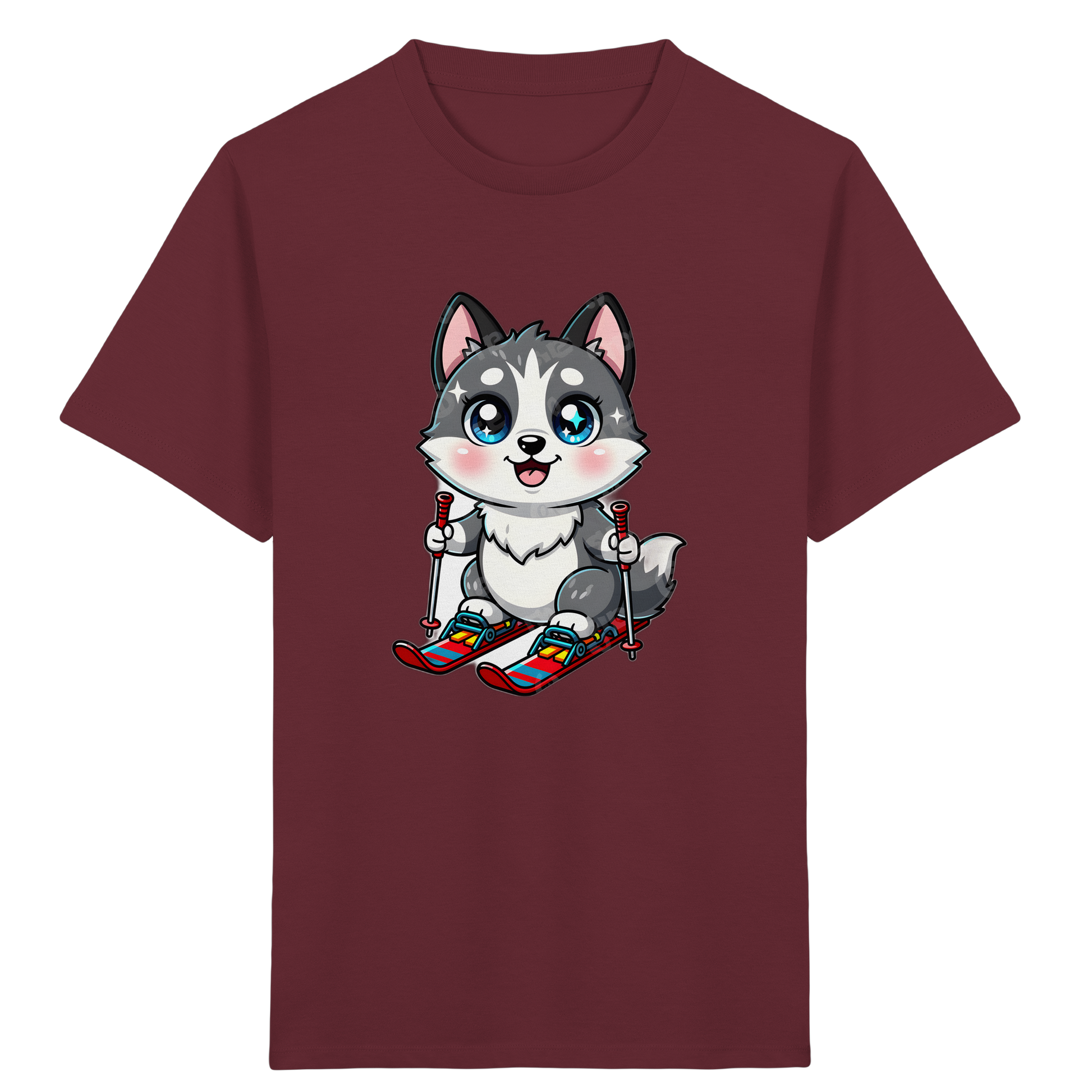 Husky Welpe auf Skiern T-Shirt