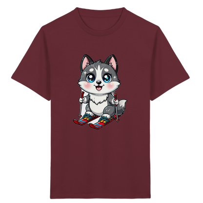 Husky Welpe auf Skiern T-Shirt