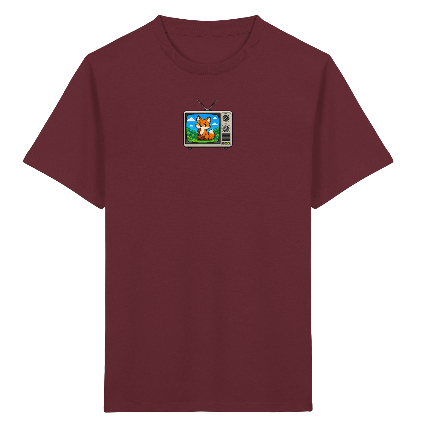 Pixel Fuchs im Retro Fernseher - Kinder Bio T-Shirt Vorderseite
