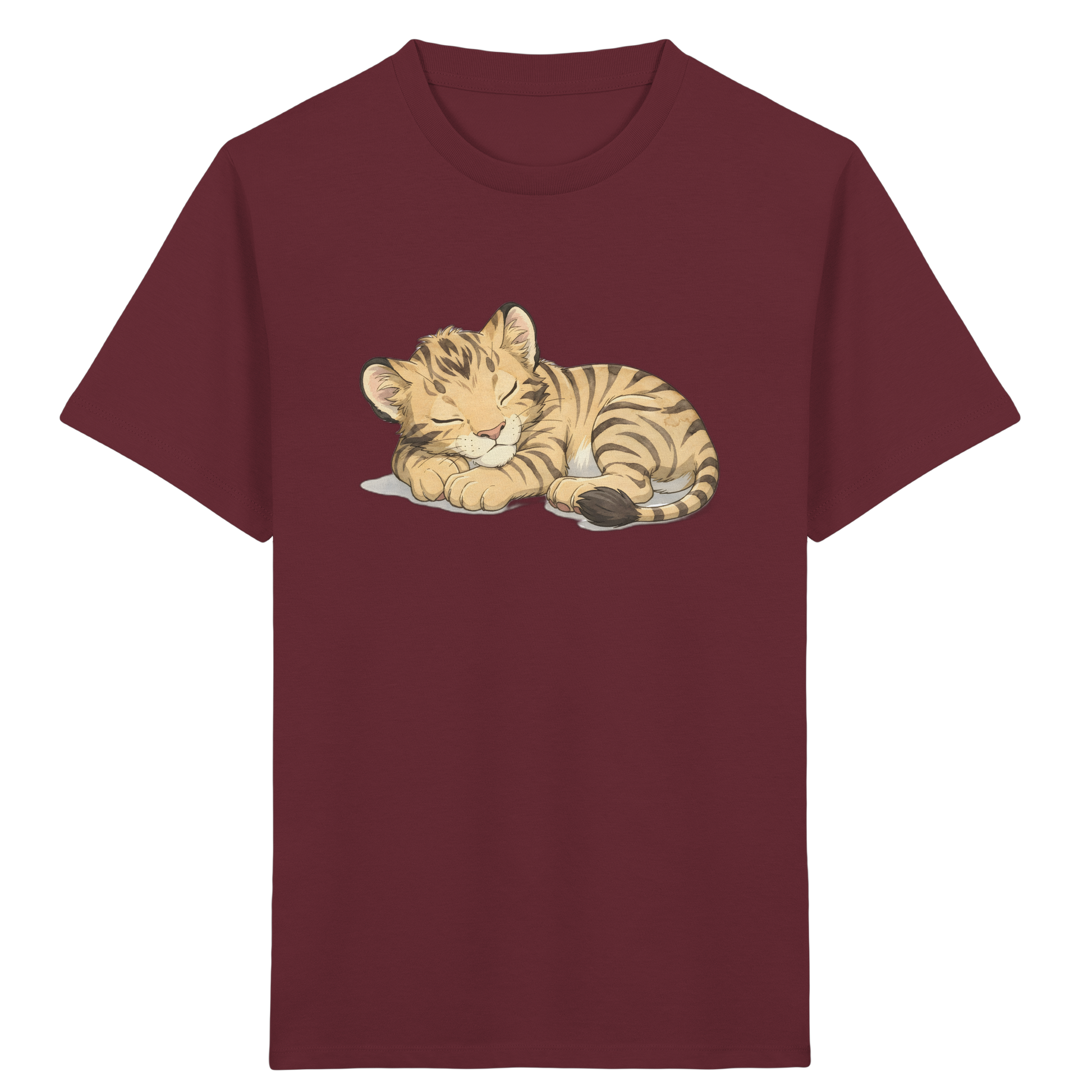 Schlafendes Tigerjunges: Kuscheliges Aquarell T-Shirt - Kinder Bio T-Shirt Vorderseite