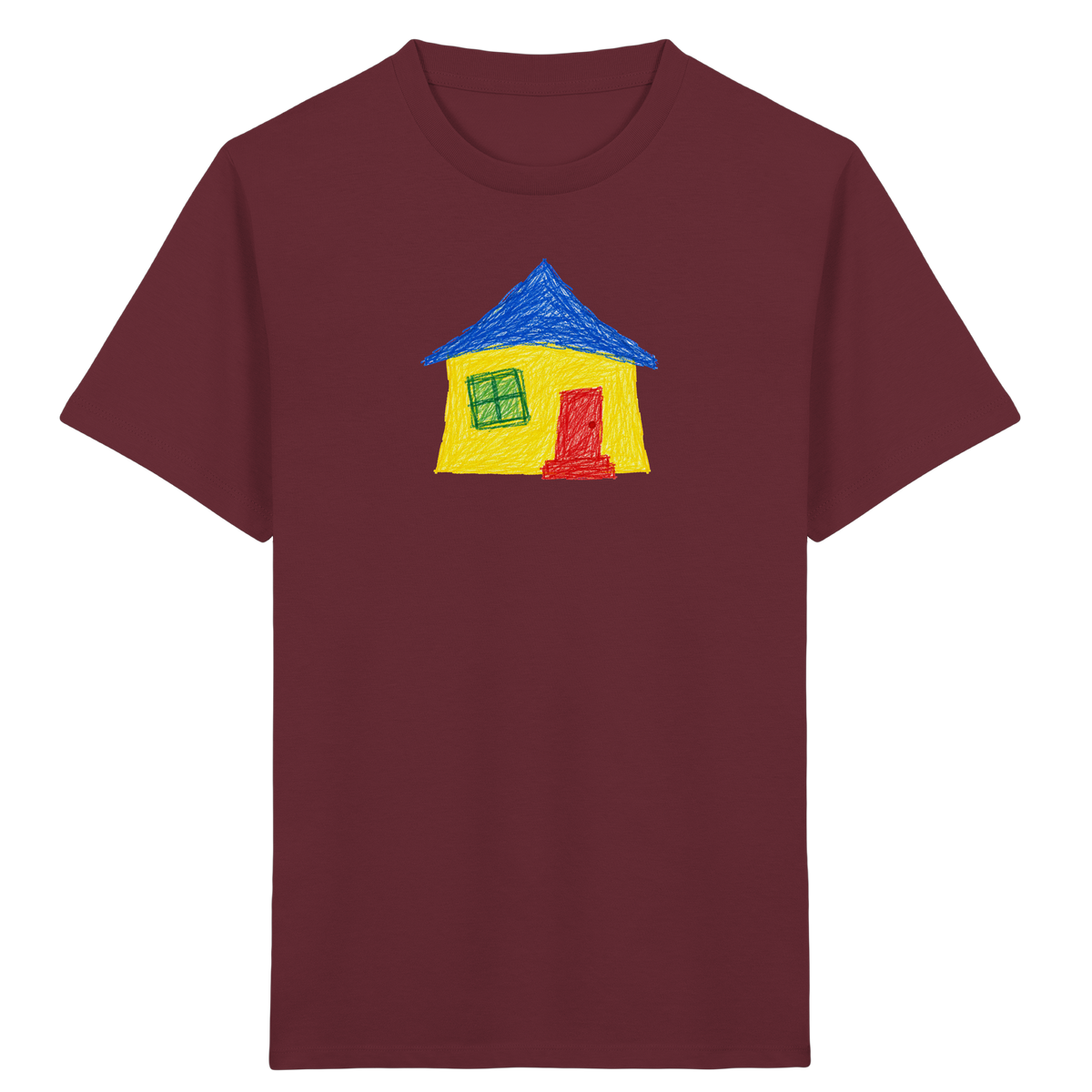 Gelbblaues Haus Kinderzeichnung - Kinder Bio T-Shirt