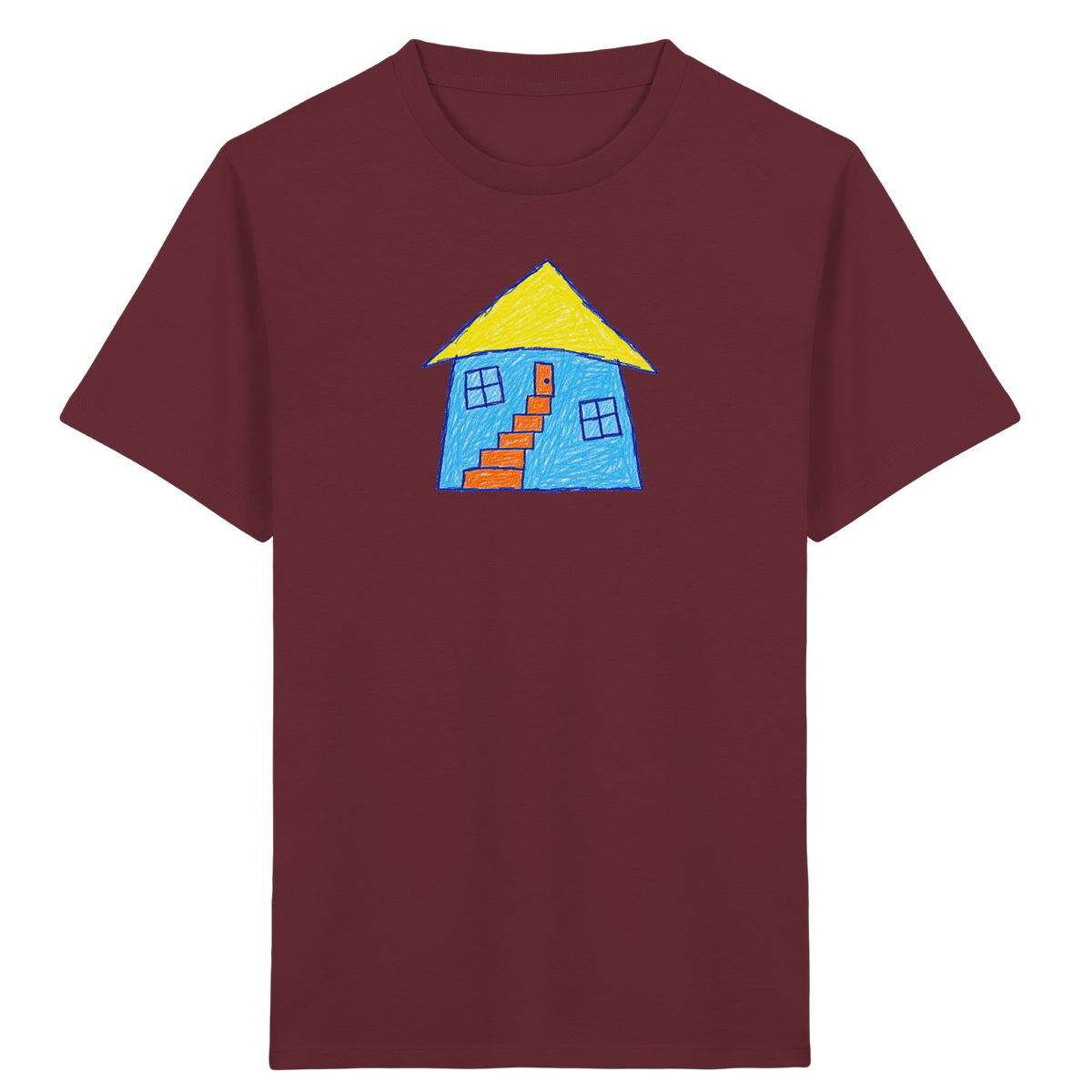 Blaues Treppenhaus Kinderzeichnung - Kinder Bio T-Shirt