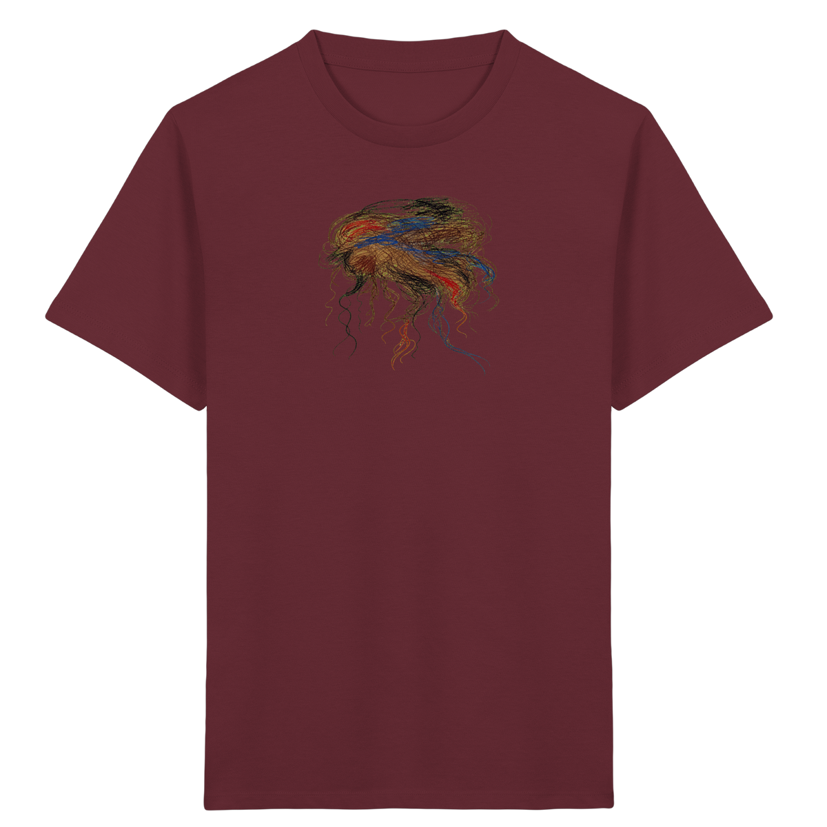 Burgunderrotes Kinder Bio T-Shirt mit abstraktem Quallen-Motiv