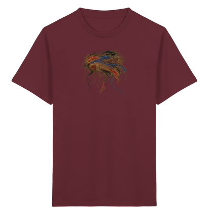 Burgunderrotes Kinder Bio T-Shirt mit abstraktem Quallen-Motiv