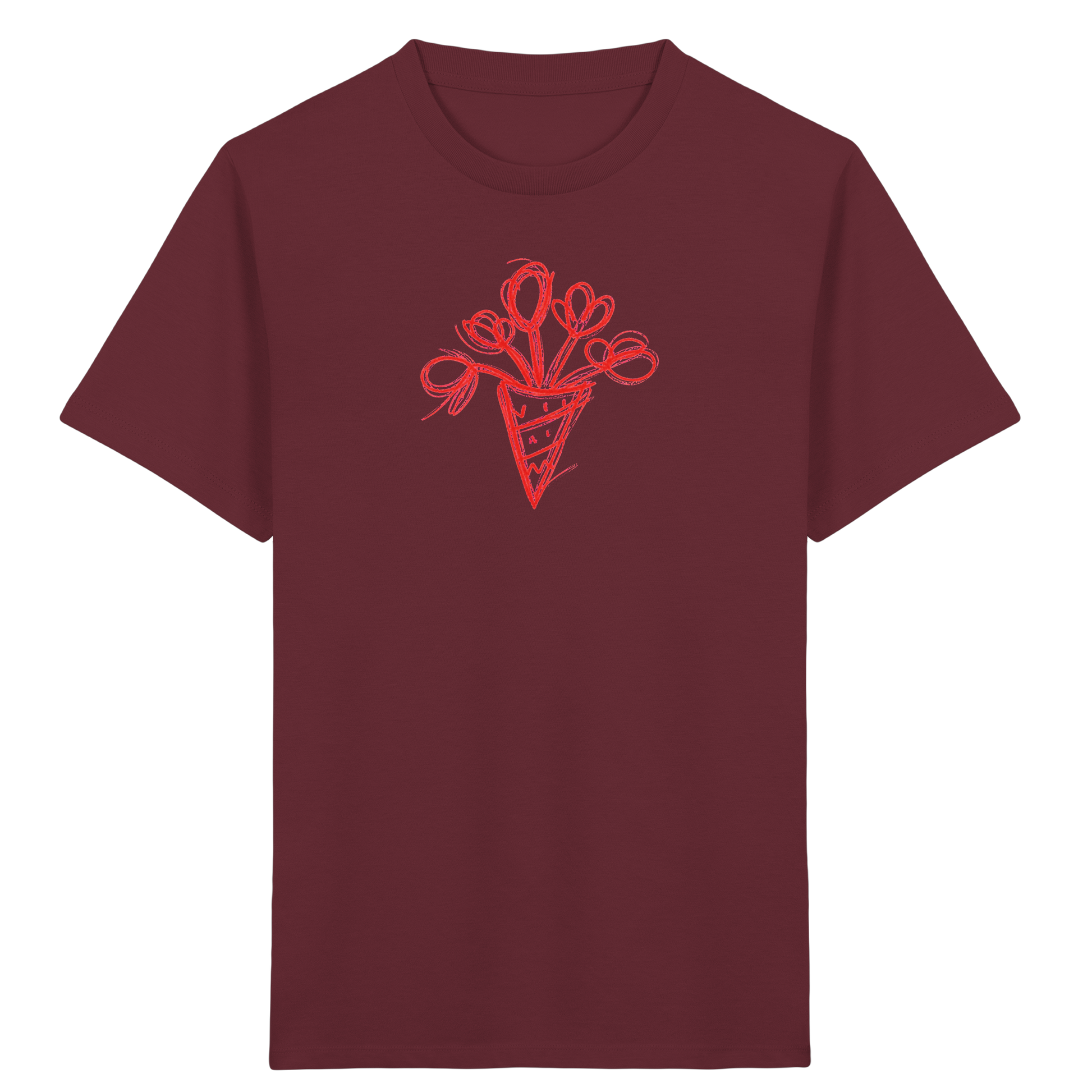 Korallrote Blumenschultüte Kinder T-Shirt - Kinder Bio T-Shirt Vorderseite