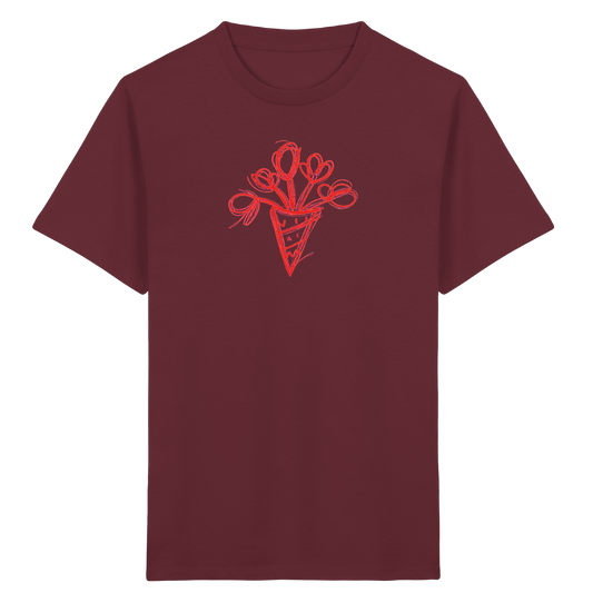 Korallrote Blumenschultüte Kinder T-Shirt - Kinder Bio T-Shirt Vorderseite