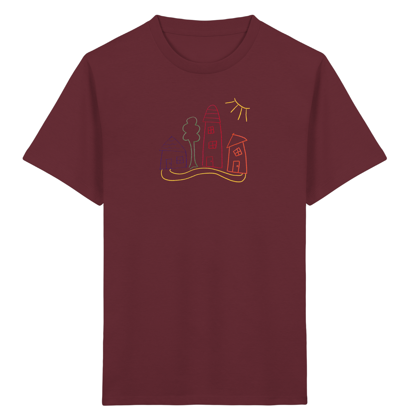 Buntes Dorf T-Shirt für Kinder - Kinder Bio T-Shirt Vorderseite