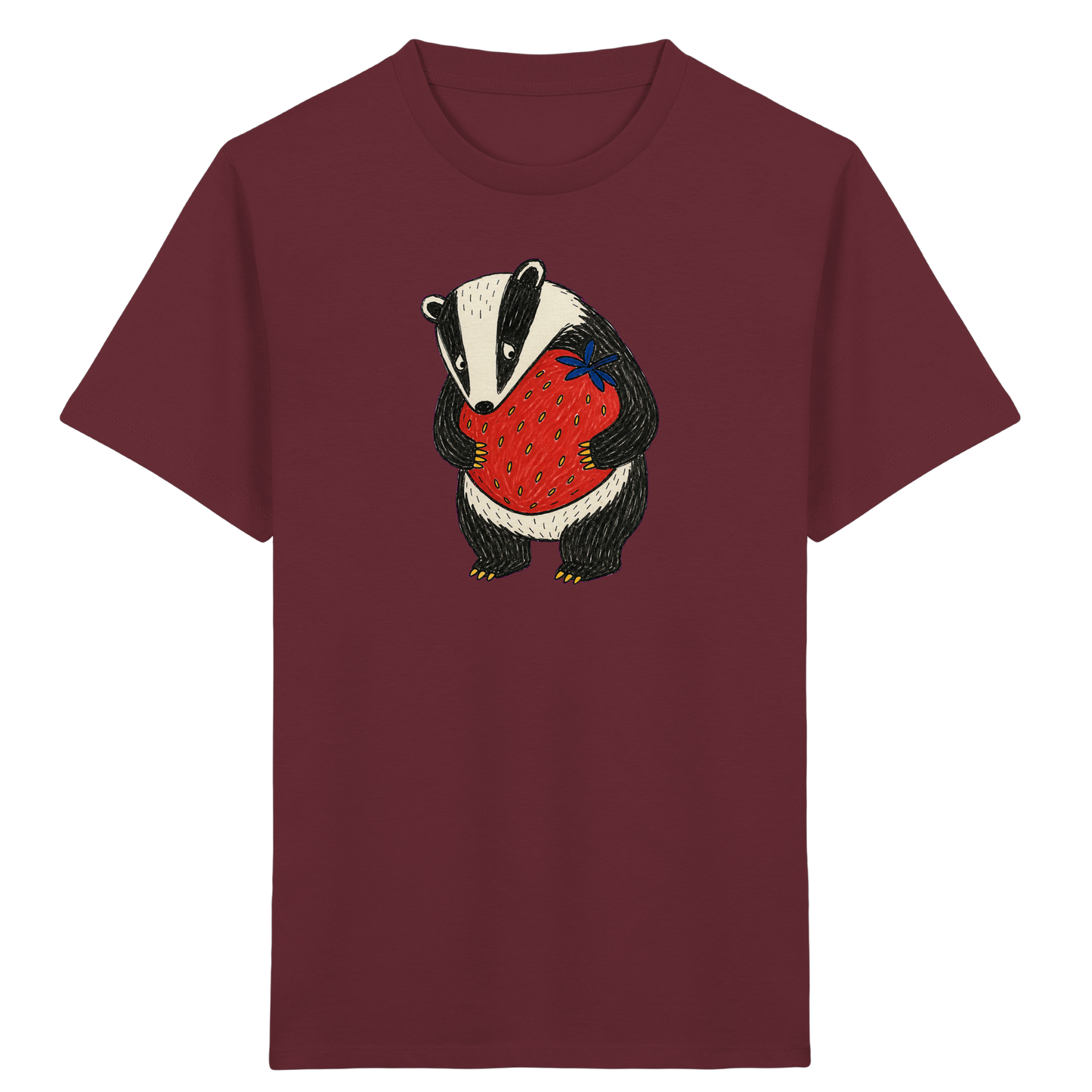 Süßer Dachs mit roter Erdbeere - Kinder Bio T-Shirt Vorderseite
