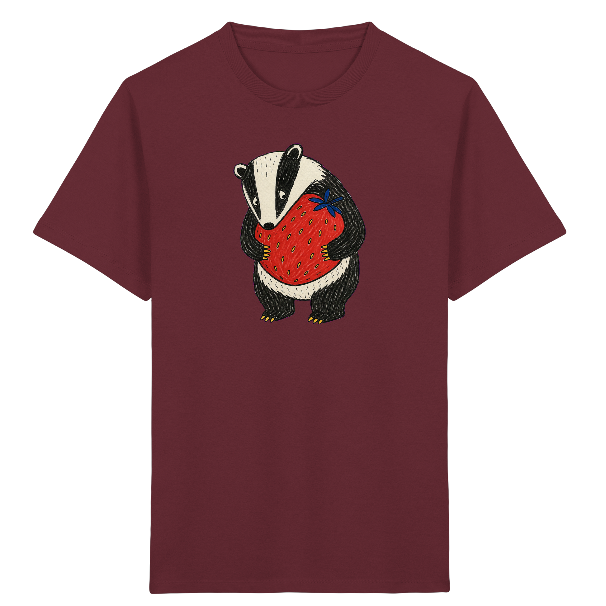 Süßer Dachs mit roter Erdbeere - Kinder Bio T-Shirt Vorderseite