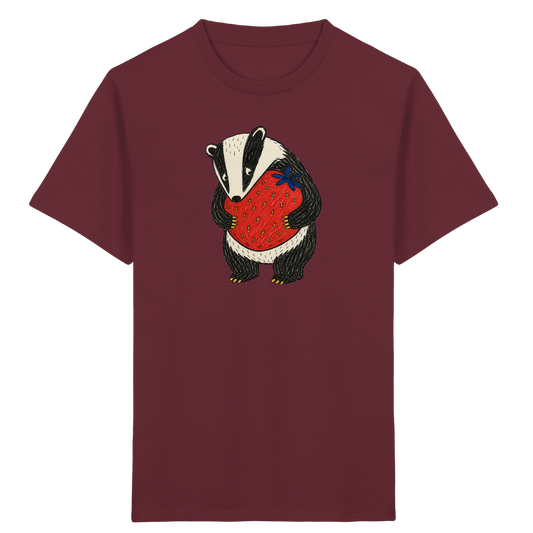 Süßer Dachs mit roter Erdbeere - Kinder Bio T-Shirt Vorderseite