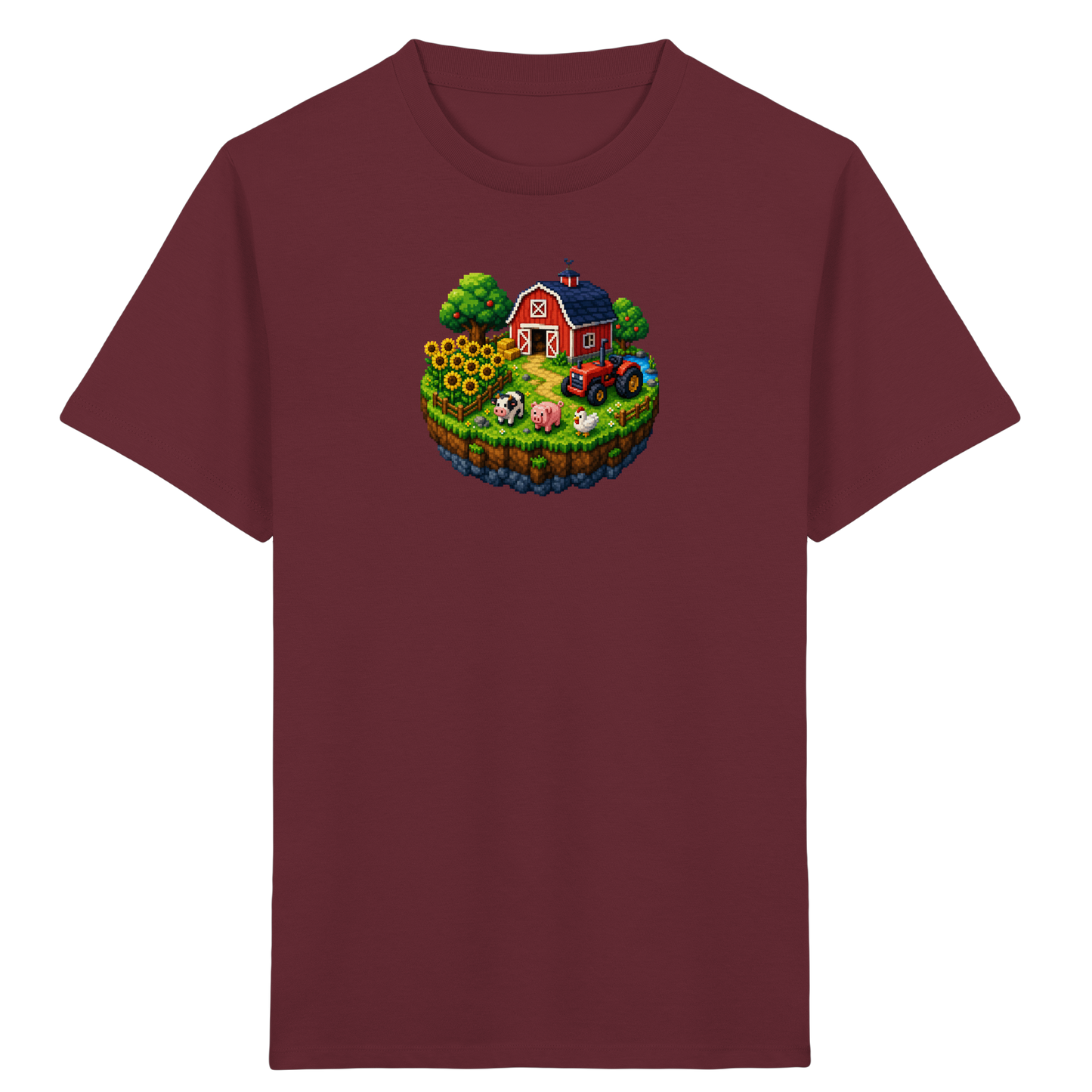 Niedliches Bauernhof Pixel-Art T-Shirt - Kinder Bio T-Shirt Vorderseite