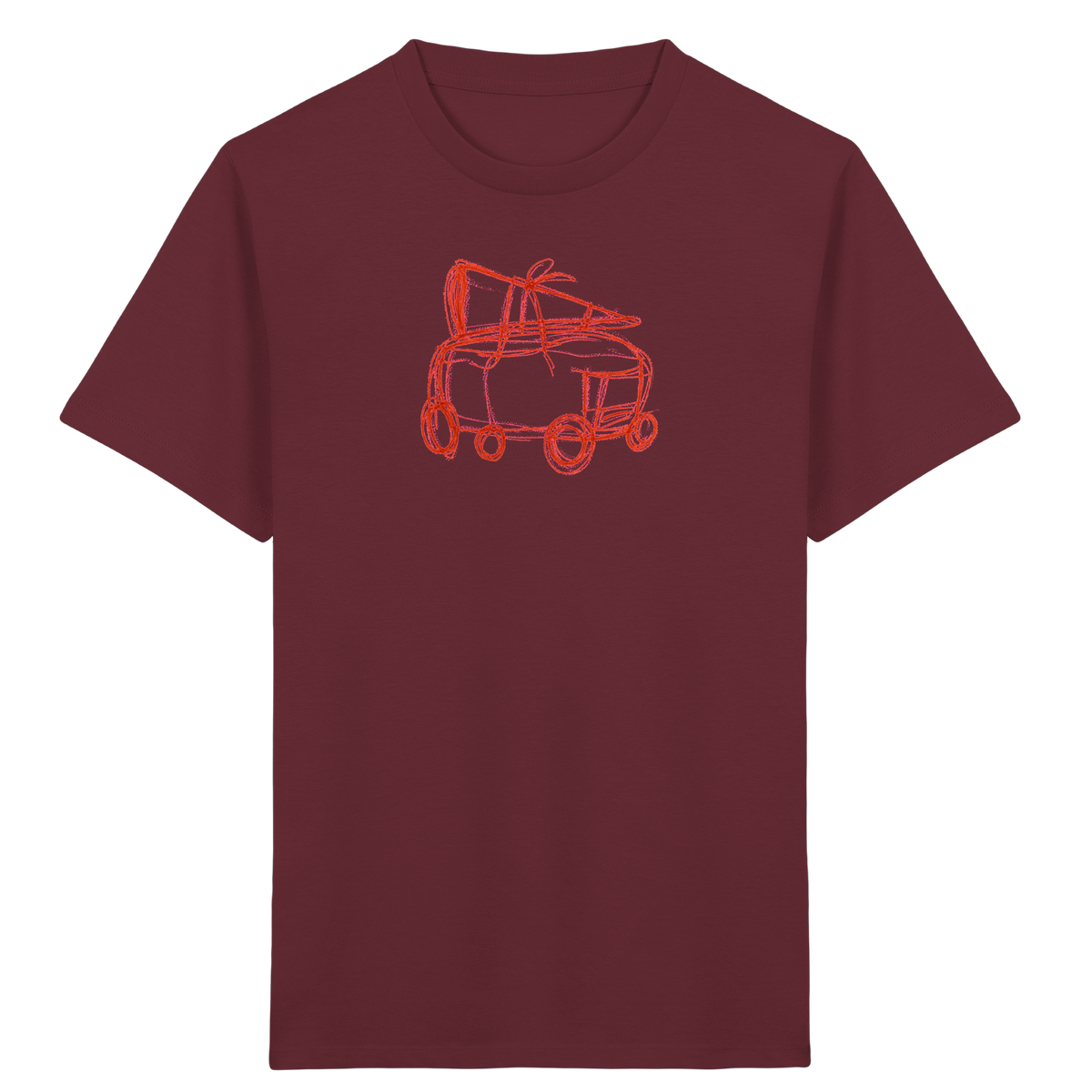 Rostroter Schulbus mit Schultüte - Kinder Bio T-Shirt Vorderseite