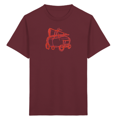 Rostroter Schulbus mit Schultüte - Kinder Bio T-Shirt Vorderseite