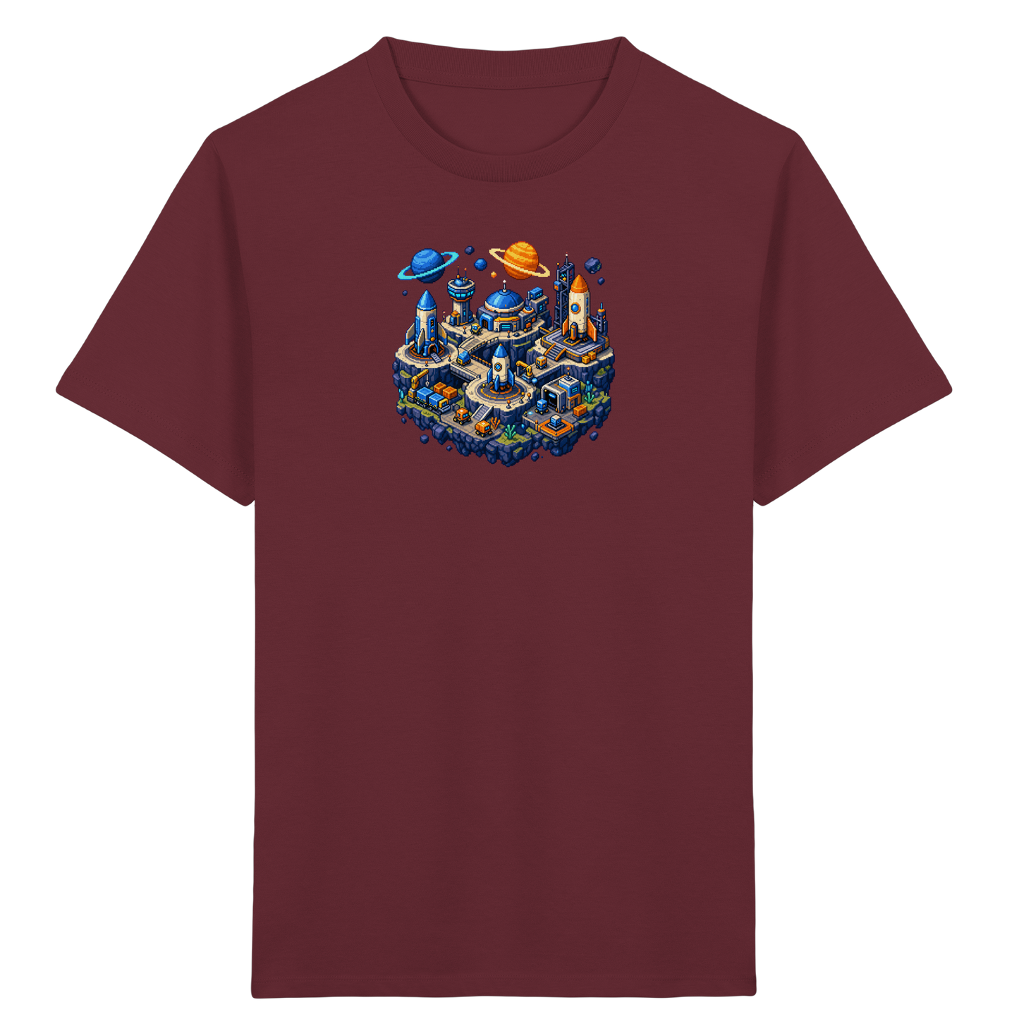 Futuristische Weltraumbasis Pixel Art T-Shirt - Kinder Bio T-Shirt Vorderseite