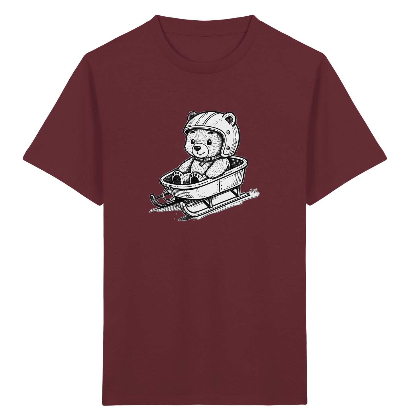 Teddybär im Schlitten: Abenteuerlust pur! - Kinder Bio T-Shirt Vorderseite