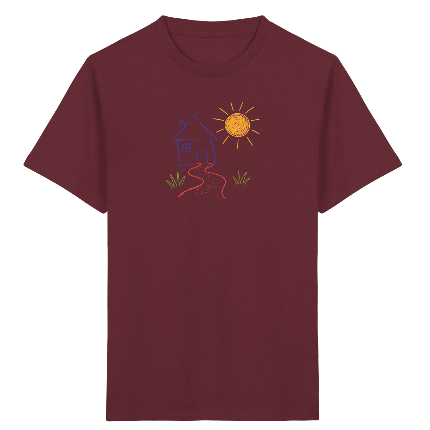 Kindershirt mit bunter Wachsmalstift Zeichnung - Kinder Bio T-Shirt Vorderseite