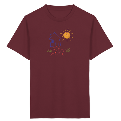 Kindershirt mit bunter Wachsmalstift Zeichnung - Kinder Bio T-Shirt Vorderseite