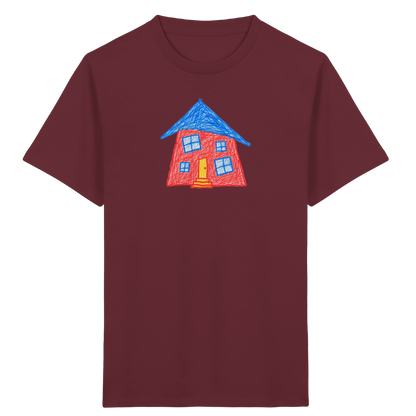 Korallenrotes Haus mit blauem Dach - Kinder Bio T-Shirt