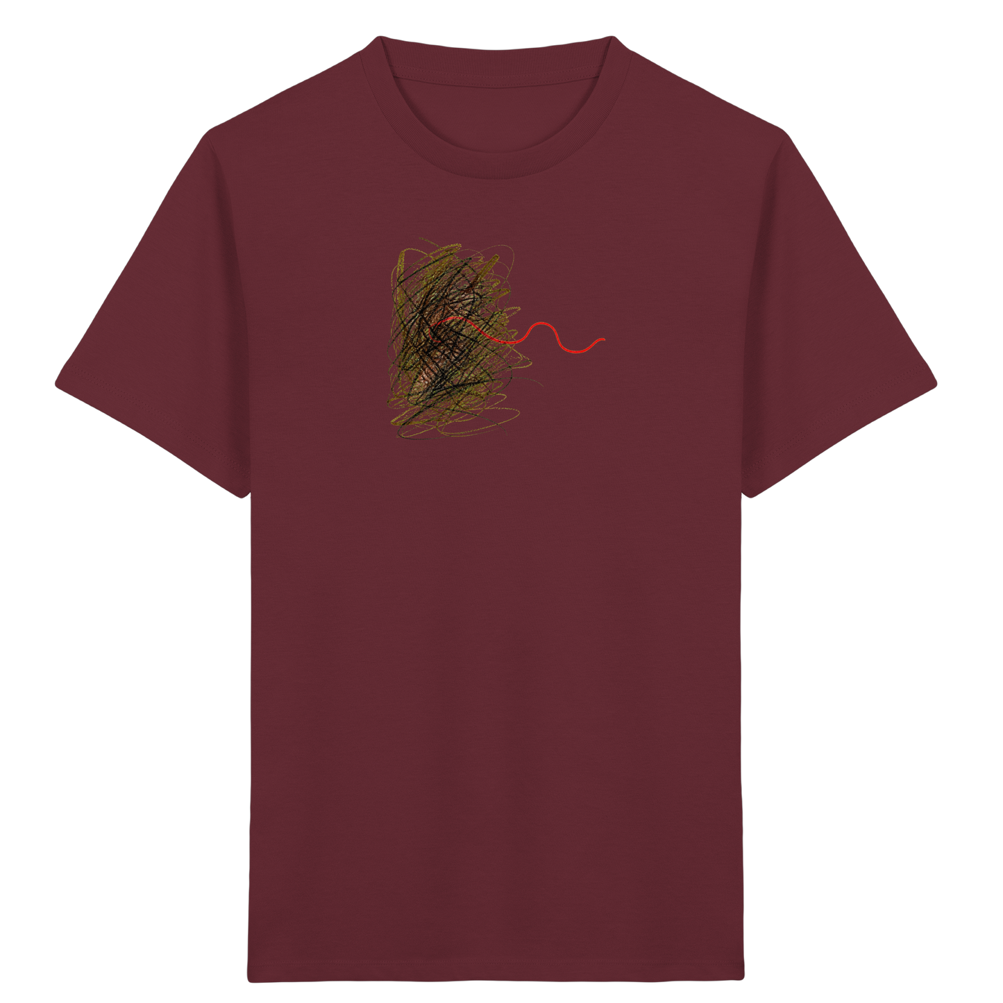 Abstraktes Kritzel-T-Shirt mit roter Linie - Kinder Bio T-Shirt Vorderseite