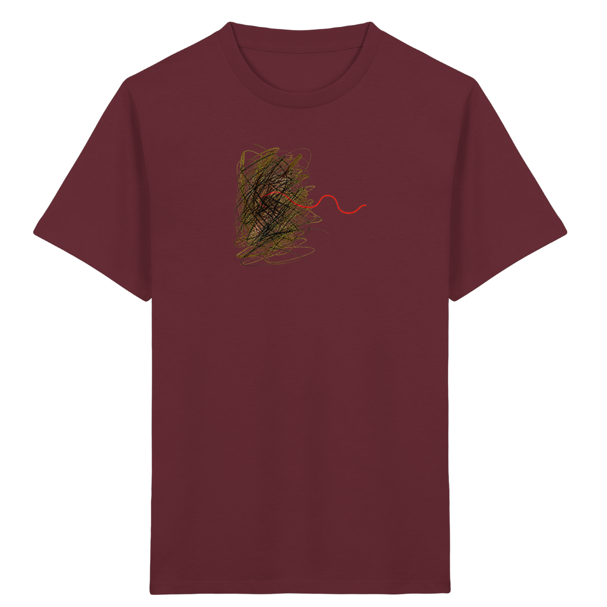 Abstraktes Kritzel-T-Shirt mit roter Linie - Kinder Bio T-Shirt Vorderseite
