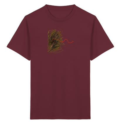 Abstraktes Kritzel-T-Shirt mit roter Linie - Kinder Bio T-Shirt Vorderseite