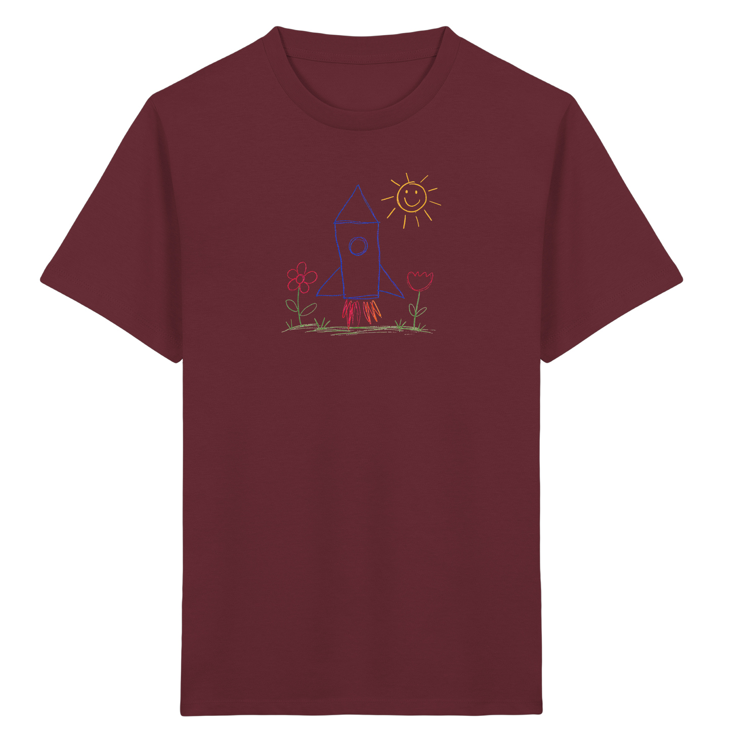 Fröhliches Raketen T-Shirt mit Kinderzeichnung - Kinder Bio T-Shirt Vorderseite