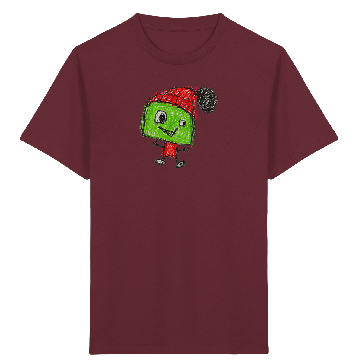 Kritzelkopf mit roter Bommelmütze - Kinder Bio T-Shirt