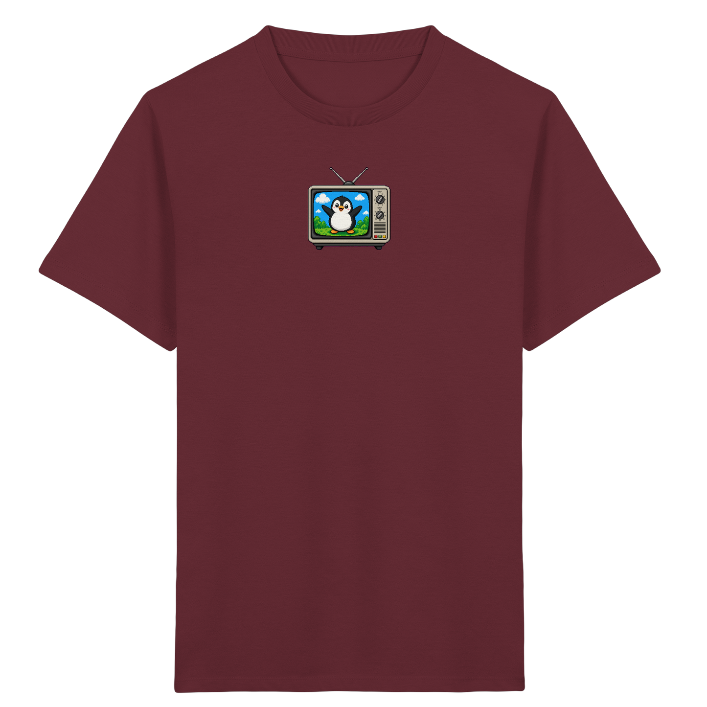 Pixel Pinguin vor Retro-TV: Kinder T-Shirt - Kinder Bio T-Shirt Vorderseite