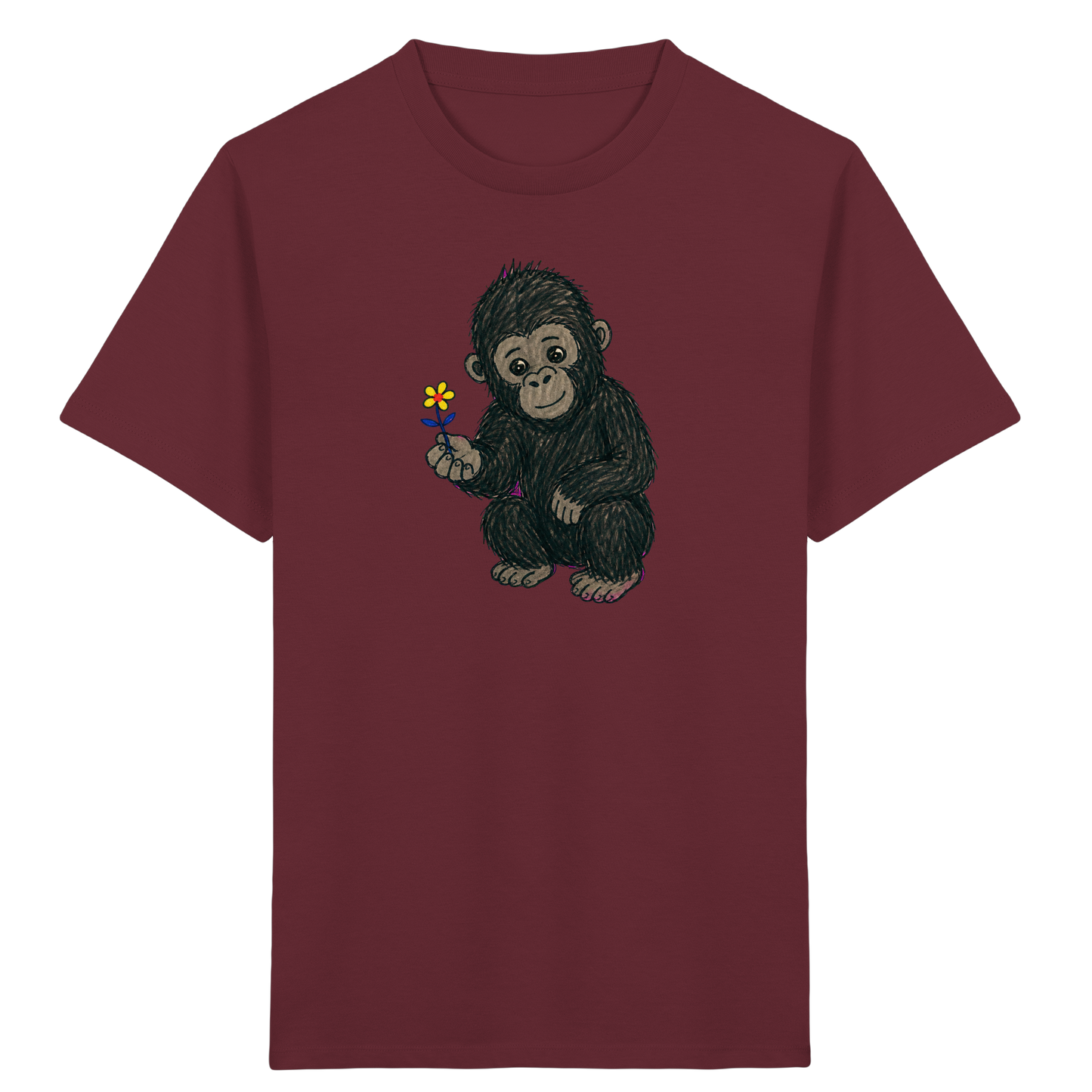 Süßes Gorilla Baby schenkt Blume - Kinder Bio T-Shirt Vorderseite