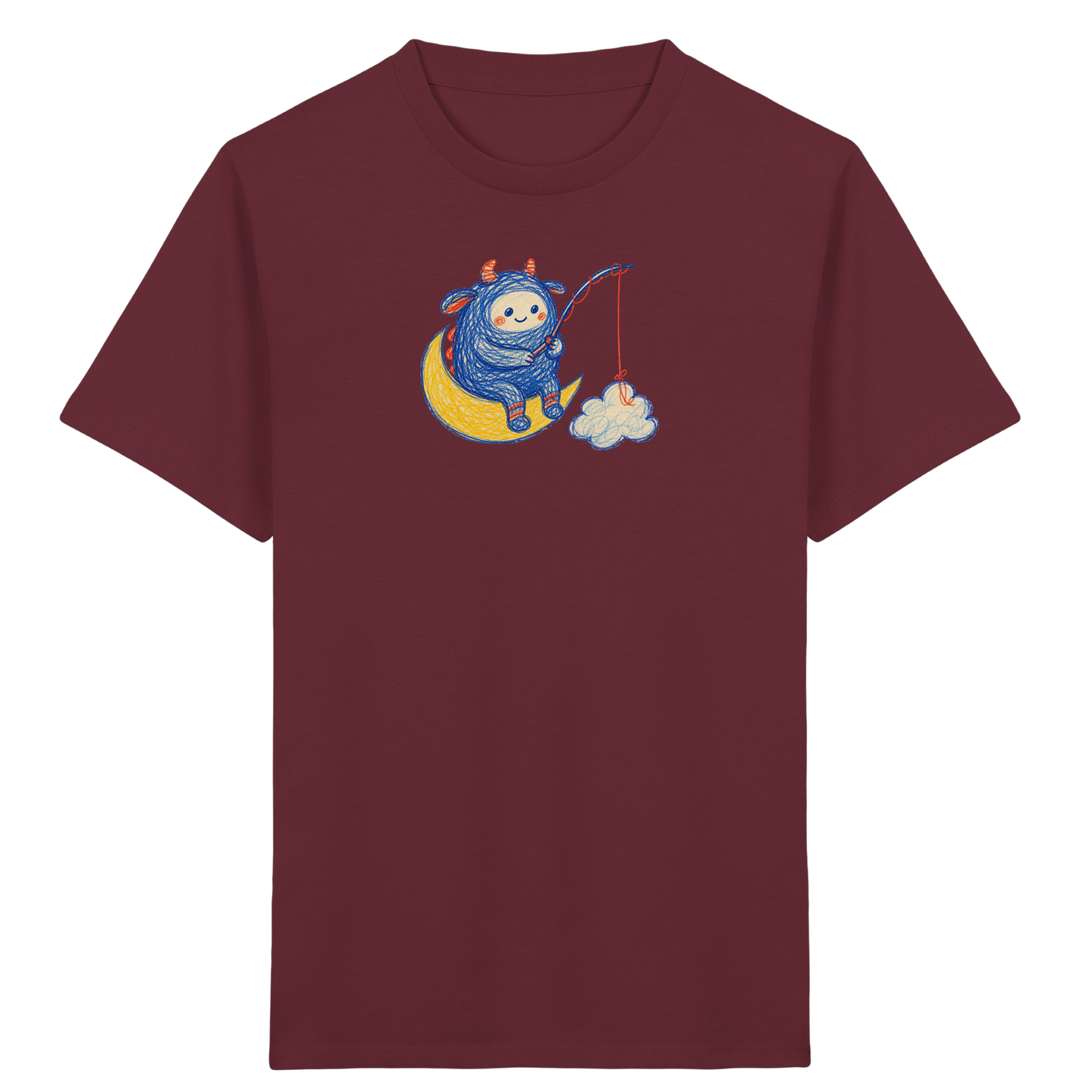 Kleiner Wolkenangler auf Mondsichel - Kinder Bio T-Shirt Vorderseite