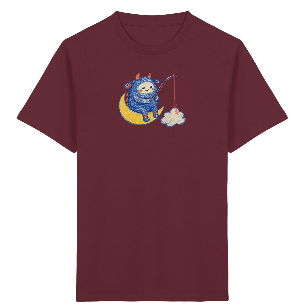 Kleiner Wolkenangler auf Mondsichel - Kinder Bio T-Shirt Vorderseite