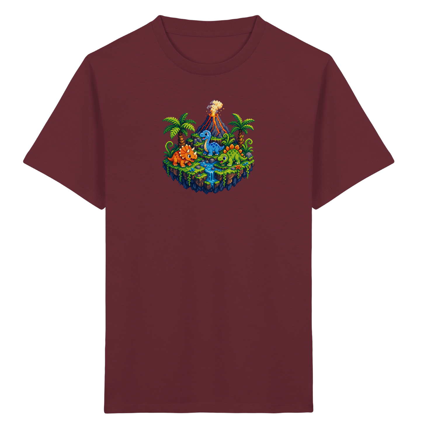 Cooles Dino Pixel Insel T-Shirt - Kinder Bio T-Shirt Vorderseite