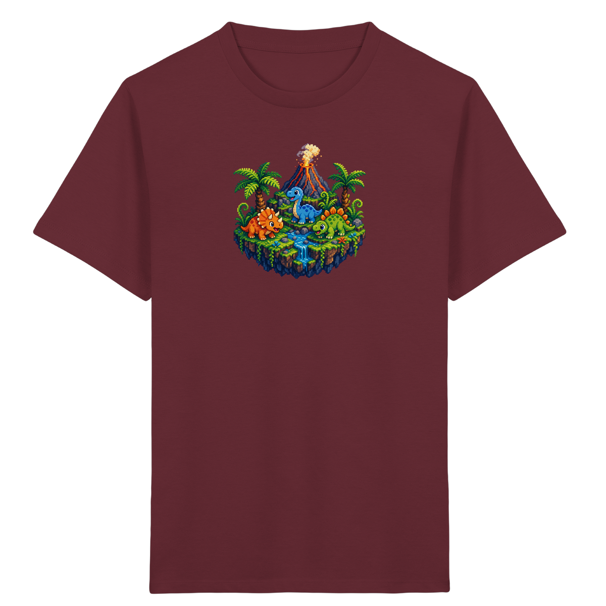 Cooles Dino Pixel Insel T-Shirt - Kinder Bio T-Shirt Vorderseite