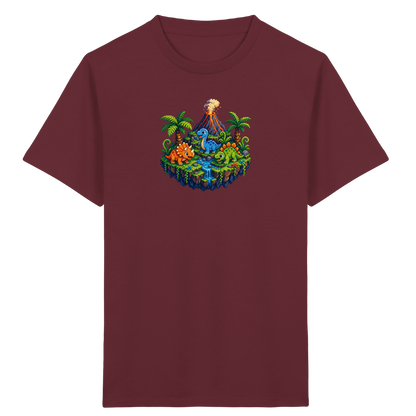 Cooles Dino Pixel Insel T-Shirt - Kinder Bio T-Shirt Vorderseite