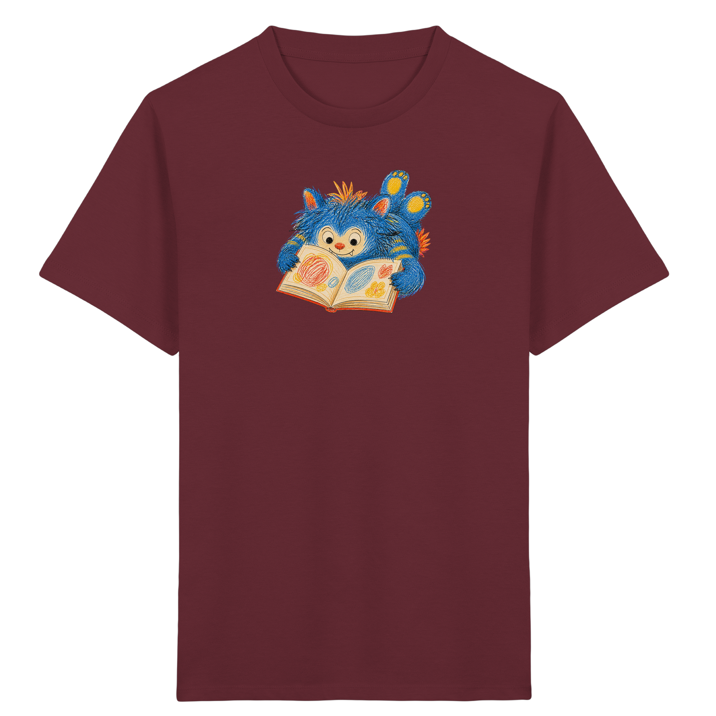 Bücherwurm Monster liest Bilderbuch - Kinder Bio T-Shirt Vorderseite