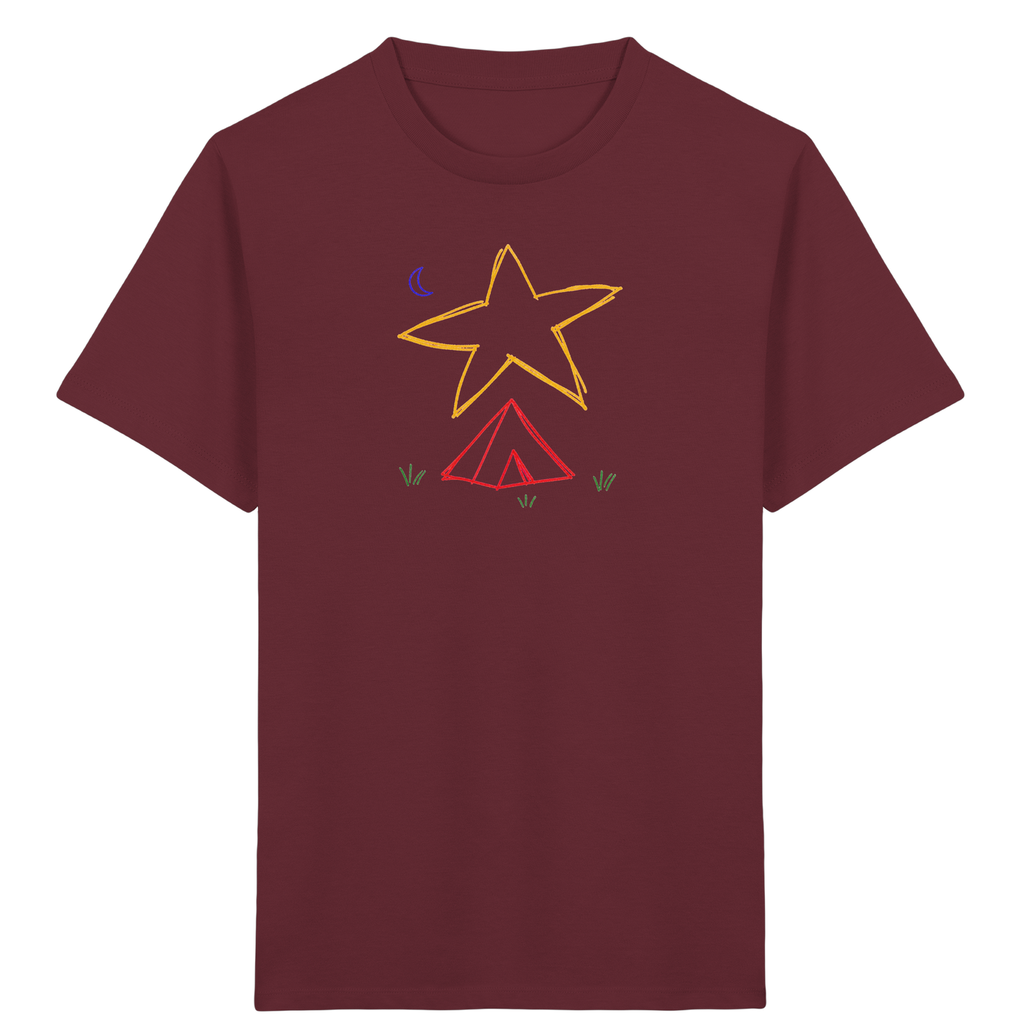 Abenteuerliches Zelt unter Sternenhimmel T-Shirt - Kinder Bio T-Shirt Vorderseite