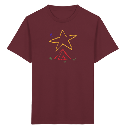 Abenteuerliches Zelt unter Sternenhimmel T-Shirt - Kinder Bio T-Shirt Vorderseite