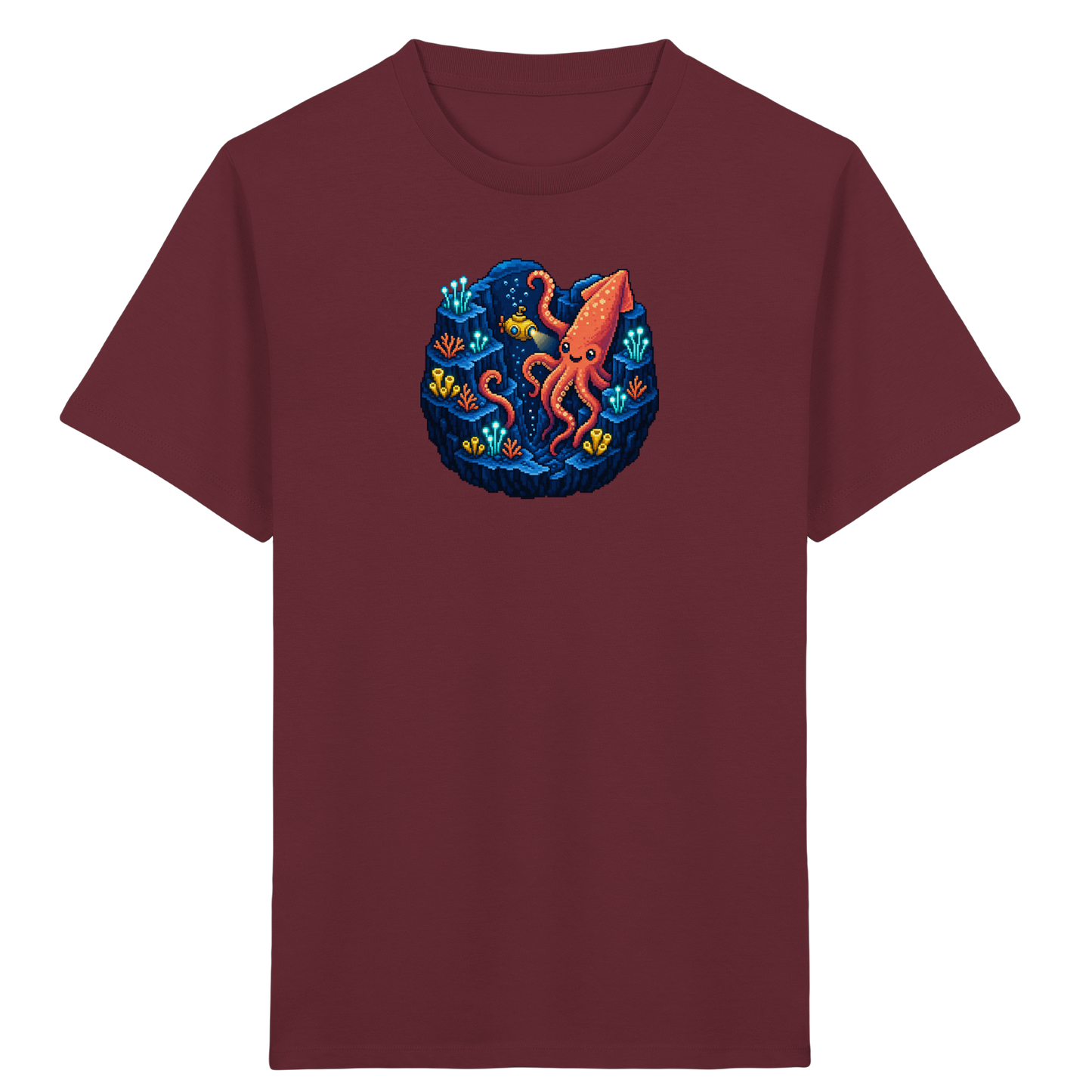 Abenteuer Tintenfisch im Retro Look - Kinder Bio T-Shirt Vorderseite