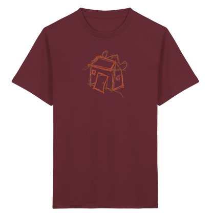 Kakaobraunes Ranzenhaus Motiv - Kinder Bio T-Shirt Vorderseite