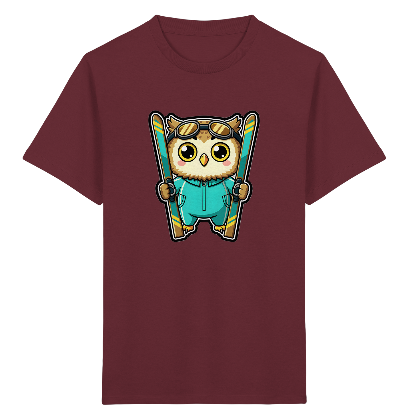 Niedliche Eule auf Skiern T-Shirt - Kinder Bio T-Shirt Vorderseite