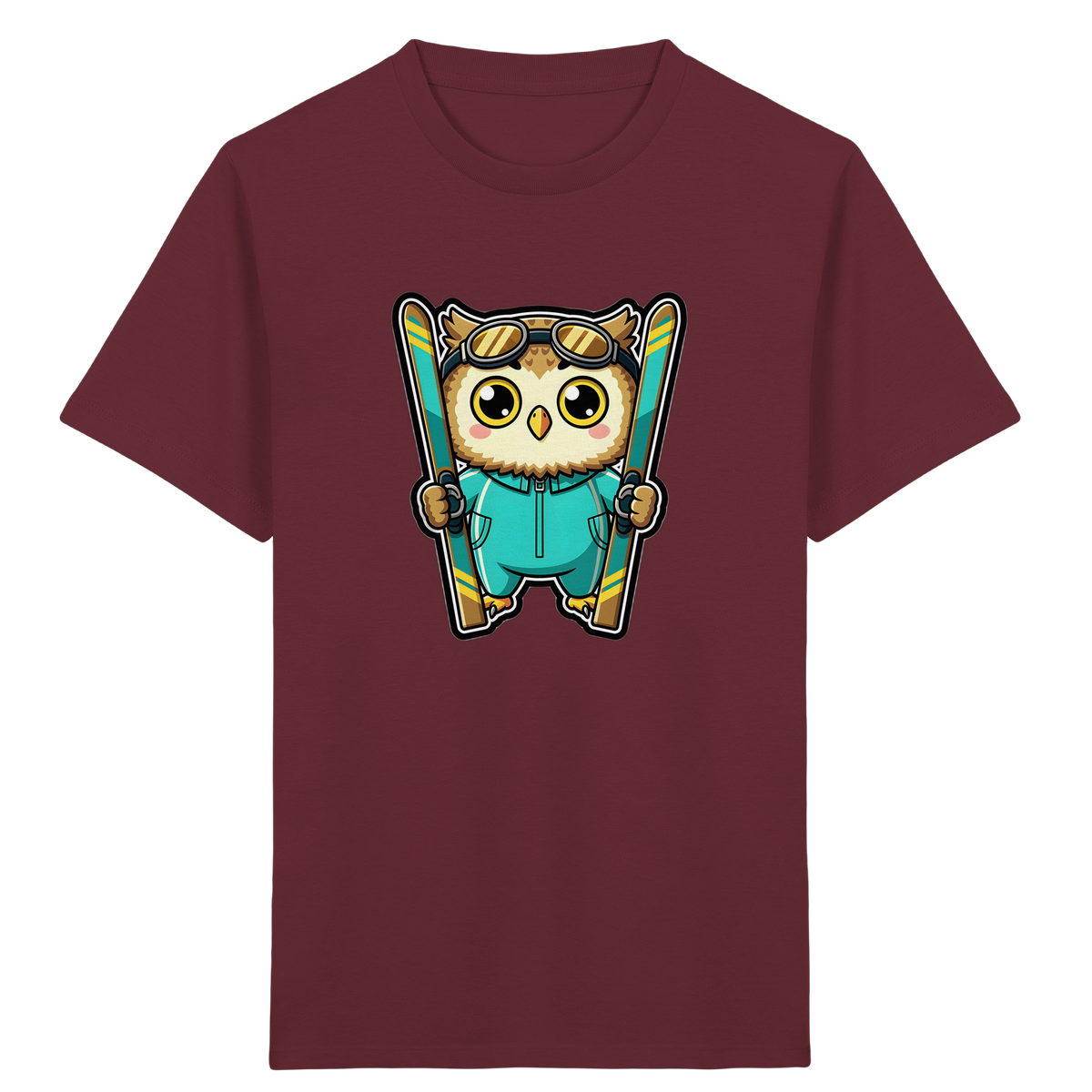 Niedliche Eule auf Skiern T-Shirt - Kinder Bio T-Shirt Vorderseite