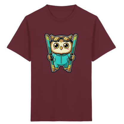Niedliche Eule auf Skiern T-Shirt - Kinder Bio T-Shirt Vorderseite