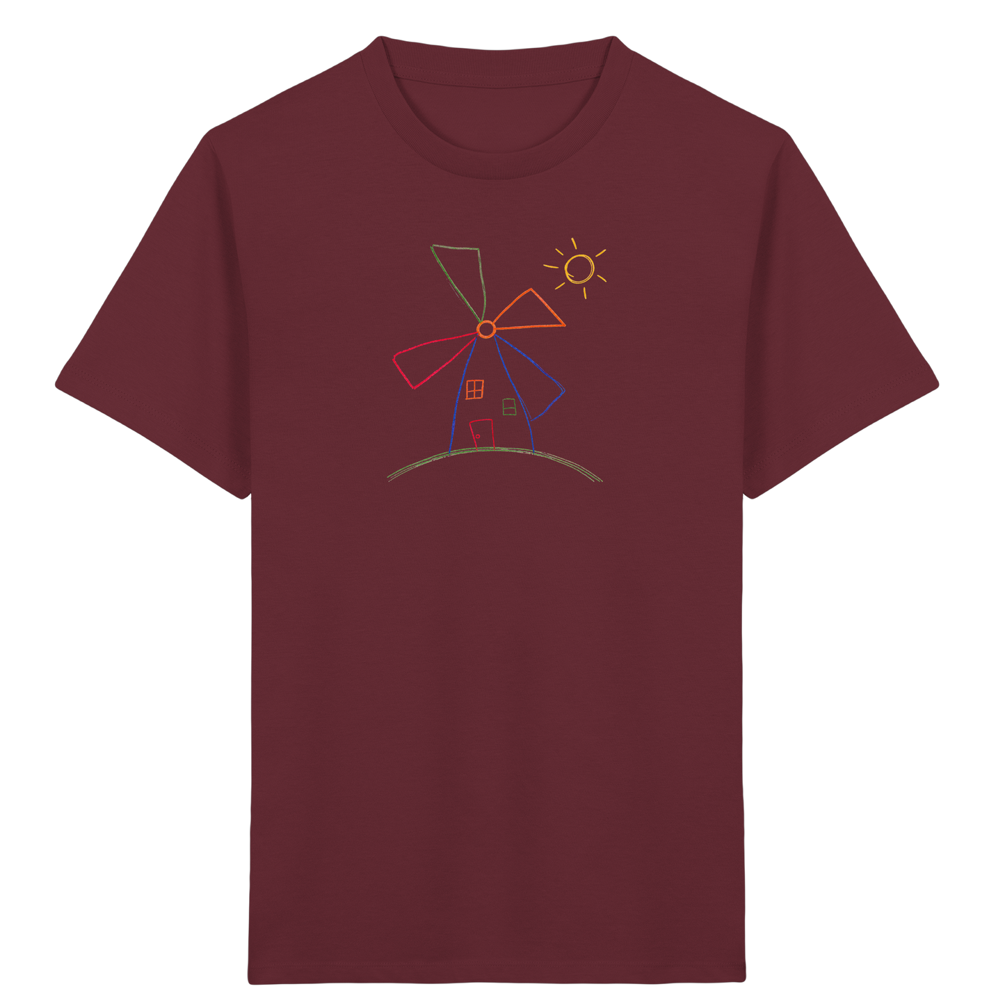 Fröhliches Kinder T-Shirt bunte Windmühle - Kinder Bio T-Shirt Vorderseite