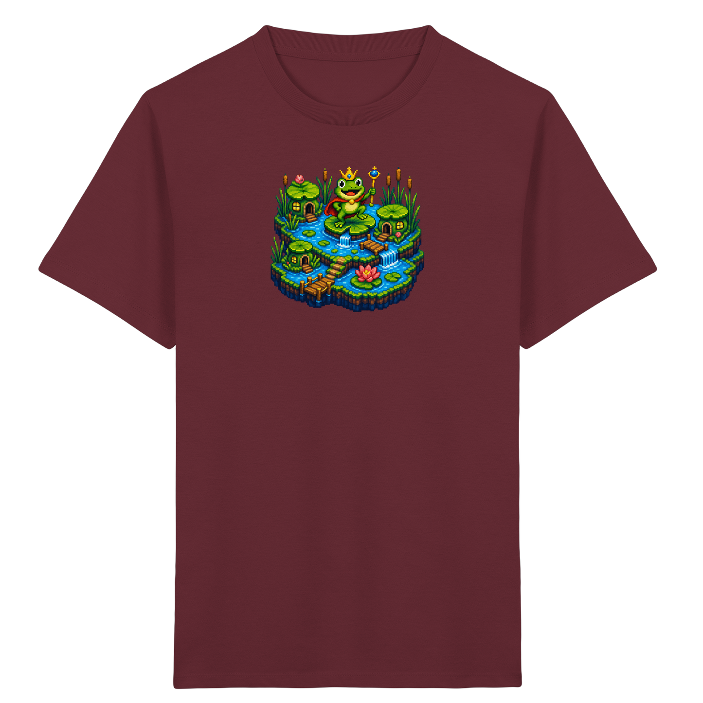 Verspieltes Froschkönig T-Shirt Pixel Art - Kinder Bio T-Shirt Vorderseite