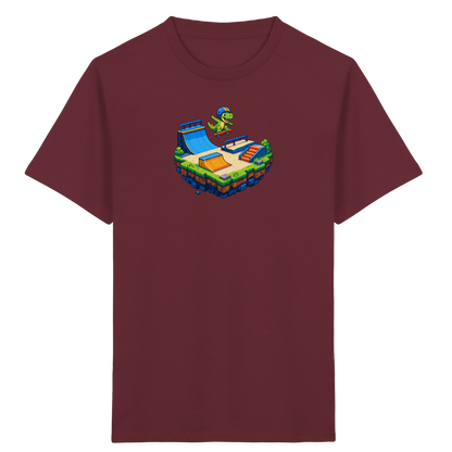 Cooles Skater Dinosaurier Pixel Shirt - Kinder Bio T-Shirt Vorderseite