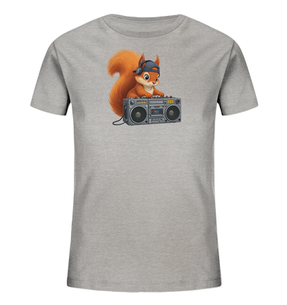 Kinder T-Shirt mit Eichhörnchen-DJ, Kopfhörern, Kappe und Boombox