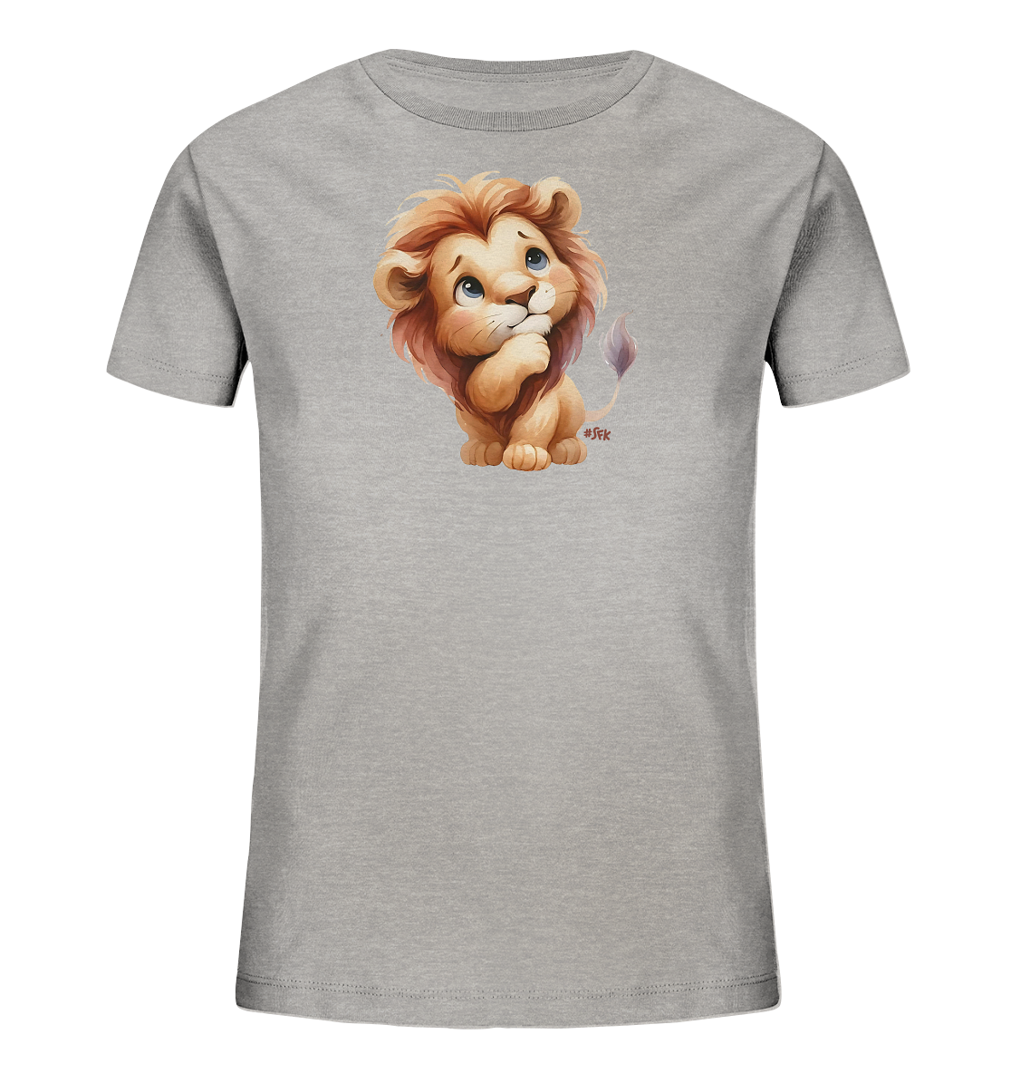 Kinder T-Shirt mit nachdenklichem Cartoon-Löwen und großen blauen Augen