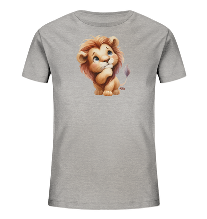 Kinder T-Shirt mit nachdenklichem Cartoon-Löwen und großen blauen Augen