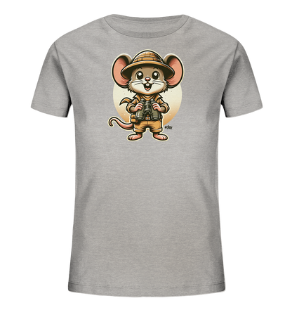 Kinder T-Shirt mit eine Maus in Safari-Kleidung mit Tropenhelm und Fernglas