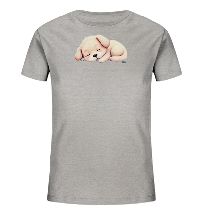Kinder T-Shirt mit zusammengerolltem schlafendem Welpen in Cremefarben